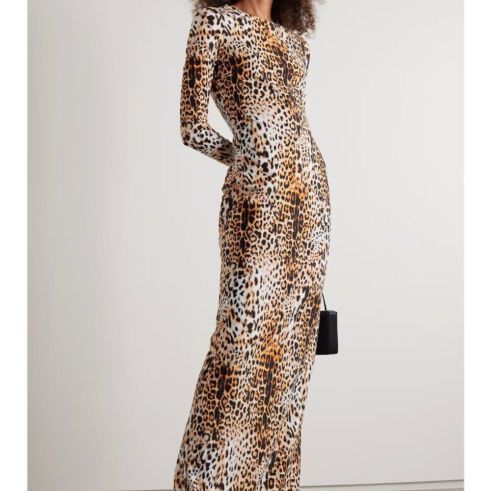 New HALPERN Open-Back Leopard-Print Column Gown Fall '21 Runway NWT 6 US/38 FR